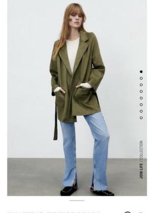 Велюровый жакет ,пиджак под пояс с карманами цвет хаки из новой коллекции zara размер m2 фото