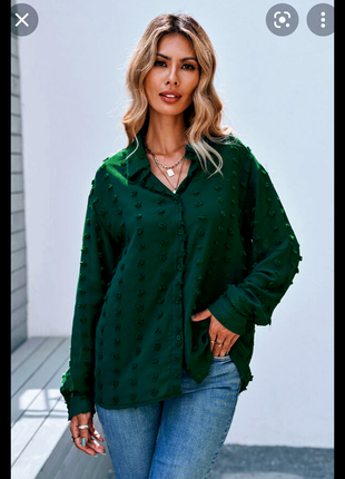 Смарагдова блуза з рукавом-ліхтариком в ретро стилі.осіння зелена сорочка.