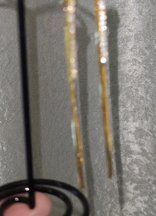 Сережки гвоздики висячі ланцюжка довгі камені срібло 9253 фото
