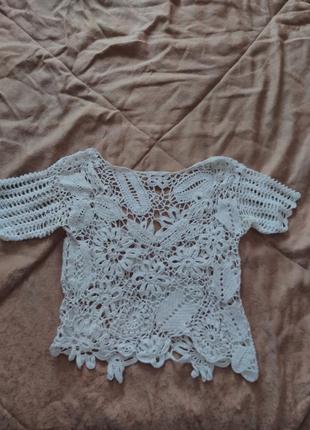 Кофта біла кружевна(ірландське мереживо)в'язана крючком