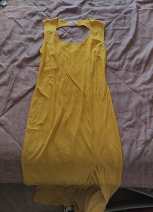 Плаття жовте до полу з боковим розрізом1 фото