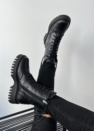 Зимние кожаные чёрные ботинки 😍