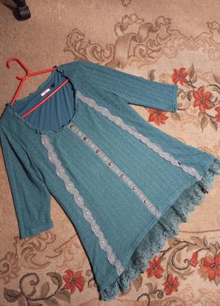 Женственная,трикотажная блузка-туника-трапеция с кружевами,бохо,батал,joe browns6 фото