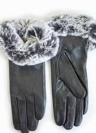 Шкіряні рукавички з хутром кролика