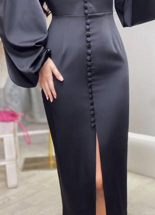 Вечернее платье из шелка сатина черное5 фото