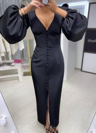 Вечернее платье из шелка сатина черное3 фото