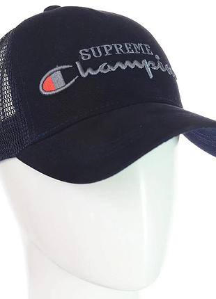 Бейсболка літня з сіткою unisex брендова кепка з бавовни універсальна champion bth20877 темно-синій