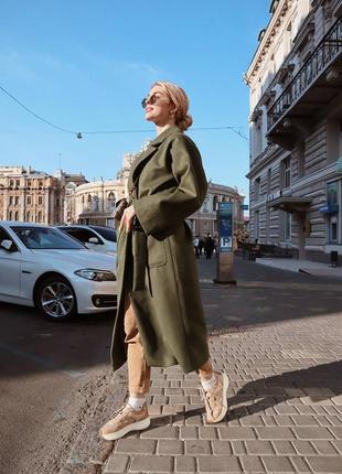 Демісезонне пальто на запах з поясом3 фото