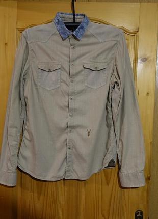 Неординарная комбинированная х/б рубашка цвета небеленого льна pearly king allsaints англия xl.