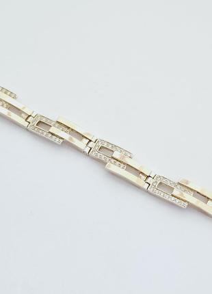 Срібний браслет з золотими пластинами 19 см.1 фото
