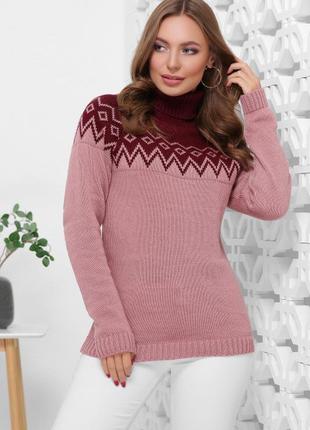 Вязаный двухцветный свитер 1691 фото