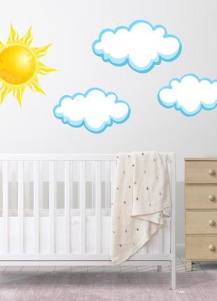 Набір наклейок на стіну в дитячу кімнату "сонце і хмари" (4 елементи)