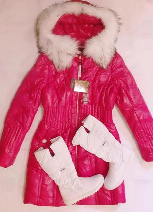 Куртка пальто женская пуховик розовый яркий на пуху9 фото