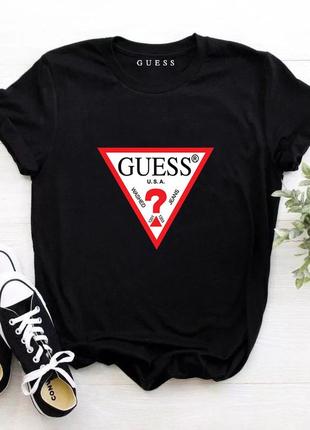 Жіноча футболка guess гесс чорна женская футболка guess гесс чёрная8 фото