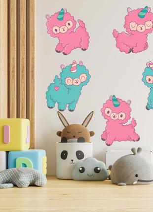 Набір наклейок на стіну в дитячу кімнату "кольорові овечки-єдиноріжки" (5 елементів)