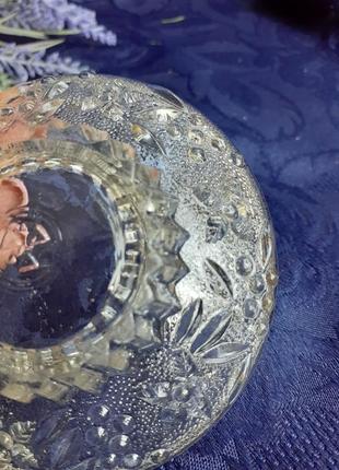 1960-е! икорница пиала уршельский стекольный завод тесненное стекло орнамент клеймо розетка блюдце8 фото