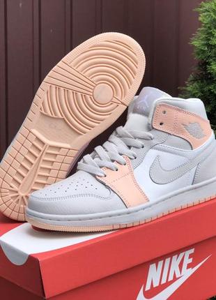 Кросівки nike air jordan 1 retro white beige peach4 фото