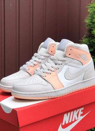 Кросівки nike air jordan 1 retro white beige peach2 фото