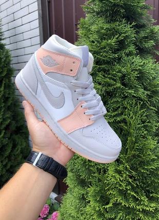 Кросівки nike air jordan 1 retro white beige peach1 фото