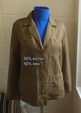 Крутой жакет, легкая куртка с карманами в стиле милитари бренда eddie bauer / коттон / лен1 фото