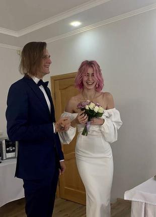 Біла сукня міді футляр на весілля, розпис, загс, рагс вiнчання, плаття для розпису...