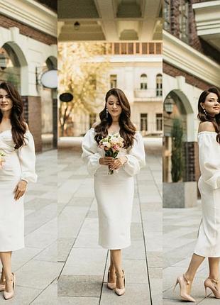 Біла сукня міді футляр на весілля, розпис, загс, рагс вiнчання, плаття для розпису...