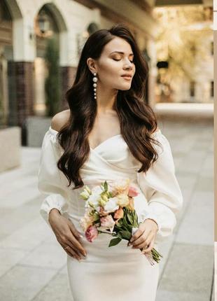 Біла сукня міді футляр на весілля, розпис, загс, рагс вiнчання, плаття для розпису...