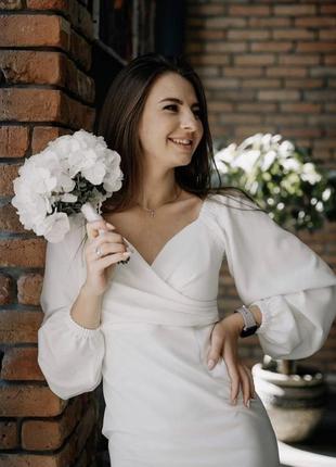 Біла сукня міді футляр на весілля, розпис, загс, рагс вiнчання, плаття для розпису...