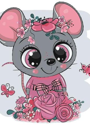 Картина за номерами мишенятко з квітами, 30х30 см