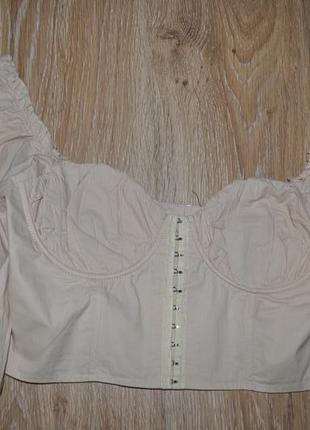 Бежева укороченая блузка в корсетному стилі від boohoo4 фото