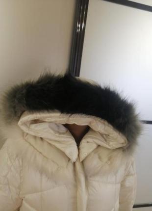 Белый перламутровый тёплый стёганый/прошитый пуховик. зимнее светлое пальто м5 фото