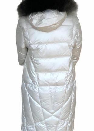 Белый перламутровый тёплый стёганый/прошитый пуховик. зимнее светлое пальто м2 фото