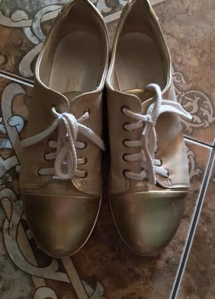 Кожаные туфли оксфорды кеды золотые2 фото