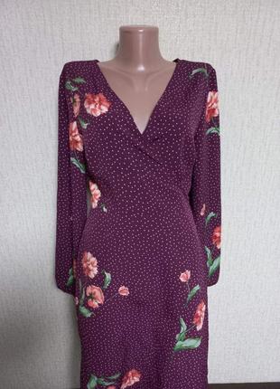 Гарна сукня плаття бордового кольору в горошок квіти півонії3 фото