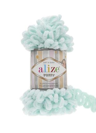 Alize puffy ализе пуффи плюшевая пряжа alize puffy 15водназелень, фантазійна