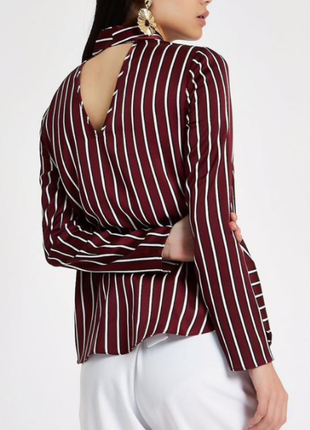 Элегантный топ блуза рубашка полоска в полоску винный бургунди бордовая4 фото