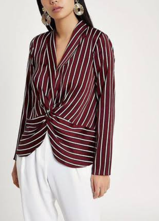 Элегантный топ блуза рубашка полоска в полоску винный бургунди бордовая1 фото