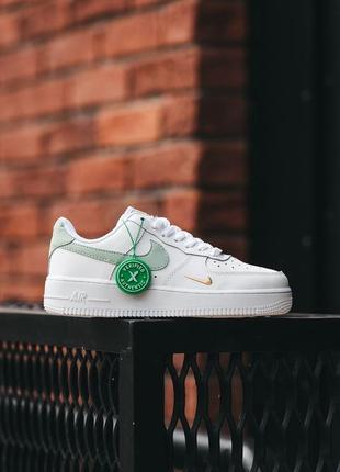 Женские кожаные кроссовки nike air force 1 white - green#найк
