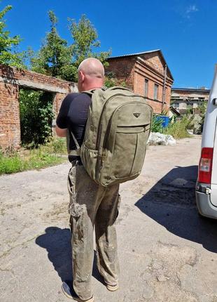 Рюкзак міський туристичний в1228 75 літрів цупкий брезент на підкладці хакі1 фото