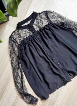 Блуза блузка блузон черная воротник стоечка винтаж ретро3 фото