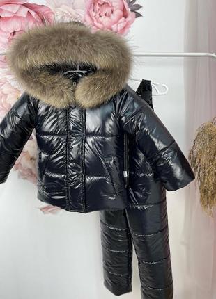 Теплий костюм зимовий  до -30 морозу з хутром єнота, куртка та штани високі