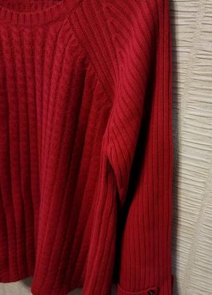 Красная теплая кофта свитер трапеция в косах3 фото