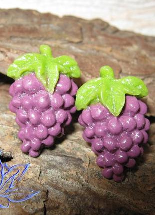 Серьги с виноградом, холодный фарфор3 фото