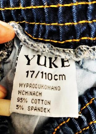 Yuke jeans брендовые джинсы синие котоновые с термостразами пояс резинка детские на девочку 4-6лет9 фото