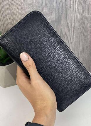 Женский кожаный клатч кошелек стильный и модный | клатч-кошелек из натуральной кожи черный на молнии