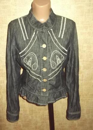 Пиджак жакет блейзер тонкий джинс с вышивкой и оборкой, турция
