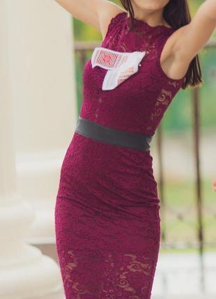 Стильное платье бордовое марсала4 фото