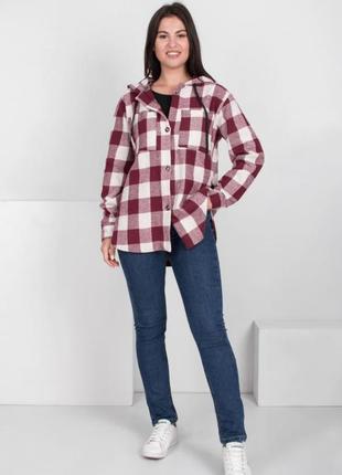 Жіноча тепла сорочка в клітку з капюшоном осінь зима демисезон4 фото