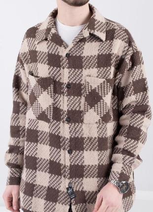 Мужская теплая рубашка в клетку осень зима3 фото