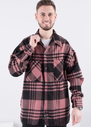 Мужская теплая рубашка в клетку осень зима2 фото